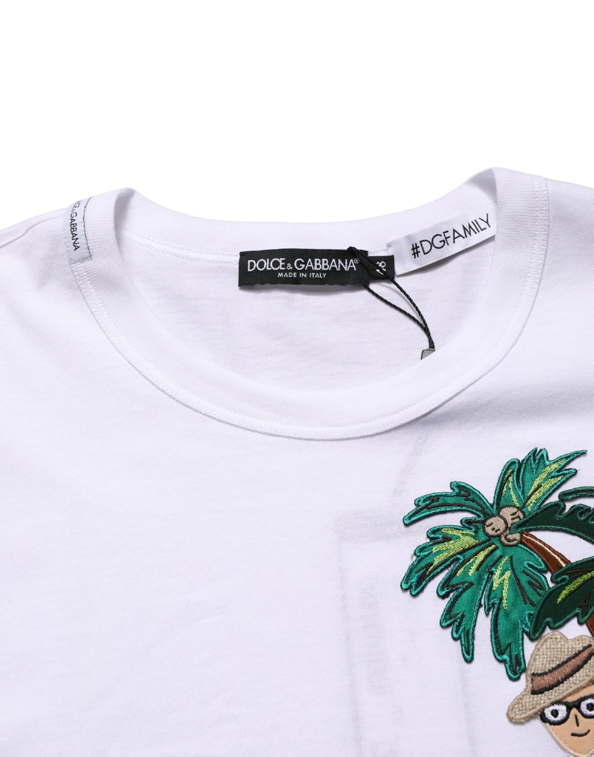 Dolce & Gabbana White Palm Embroidered Men Crew Neck T-shirt - ClickThatClicks 