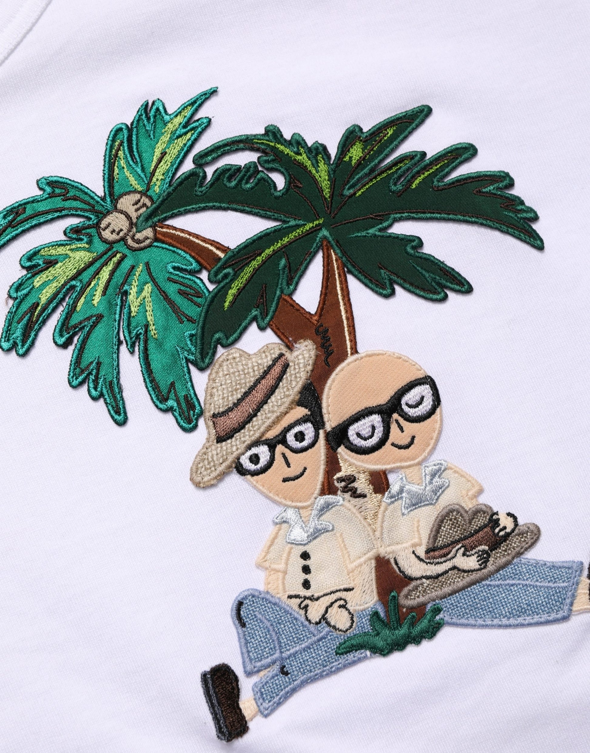 Dolce & Gabbana White Palm Embroidered Men Crew Neck T-shirt - ClickThatClicks 