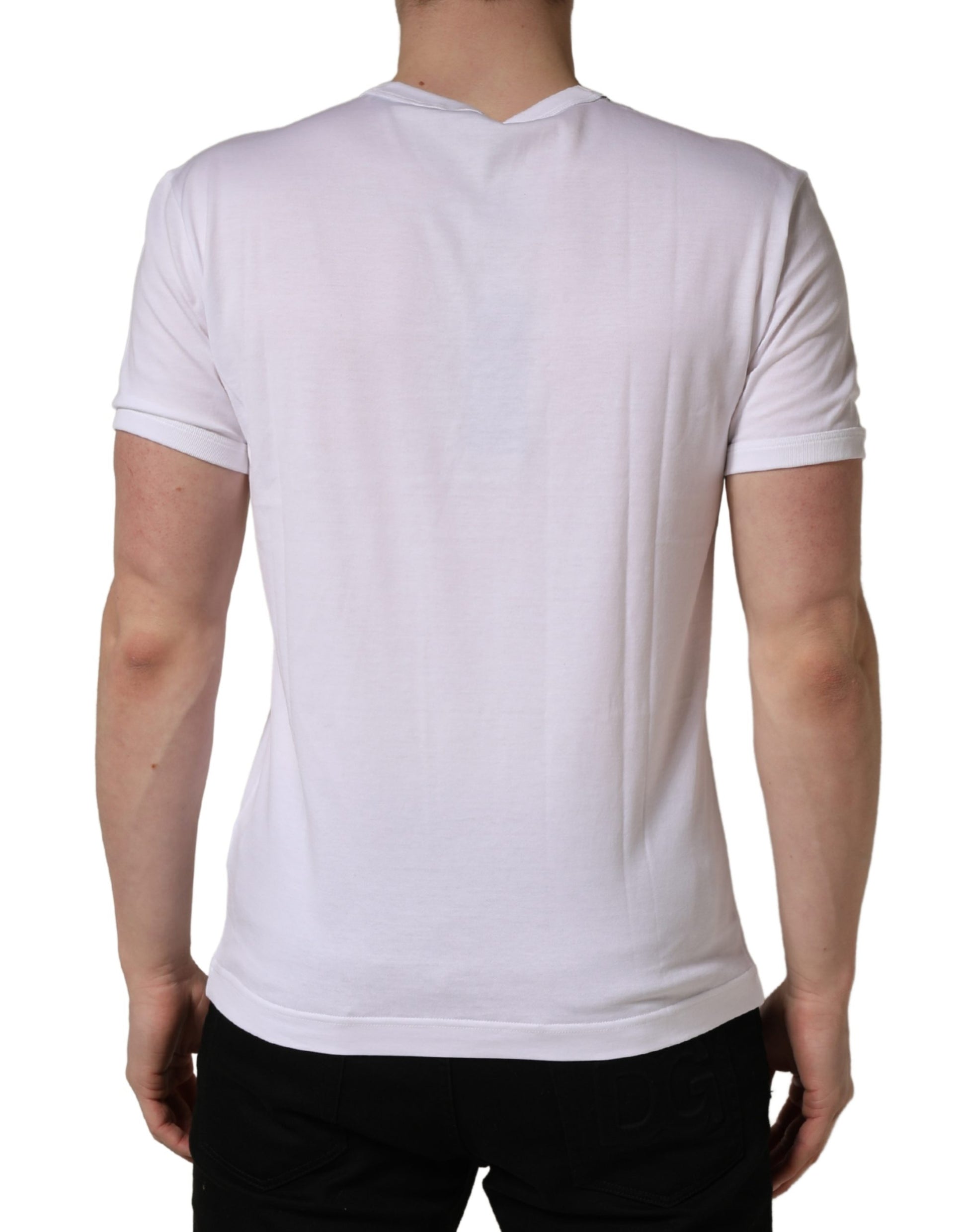 Dolce & Gabbana White Palm Embroidered Men Crew Neck T-shirt - ClickThatClicks 
