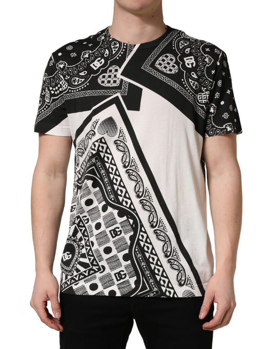 Dolce & Gabbana Black White Bandana Cotton Crew Neck  T-shirt - ClickThatClicks 