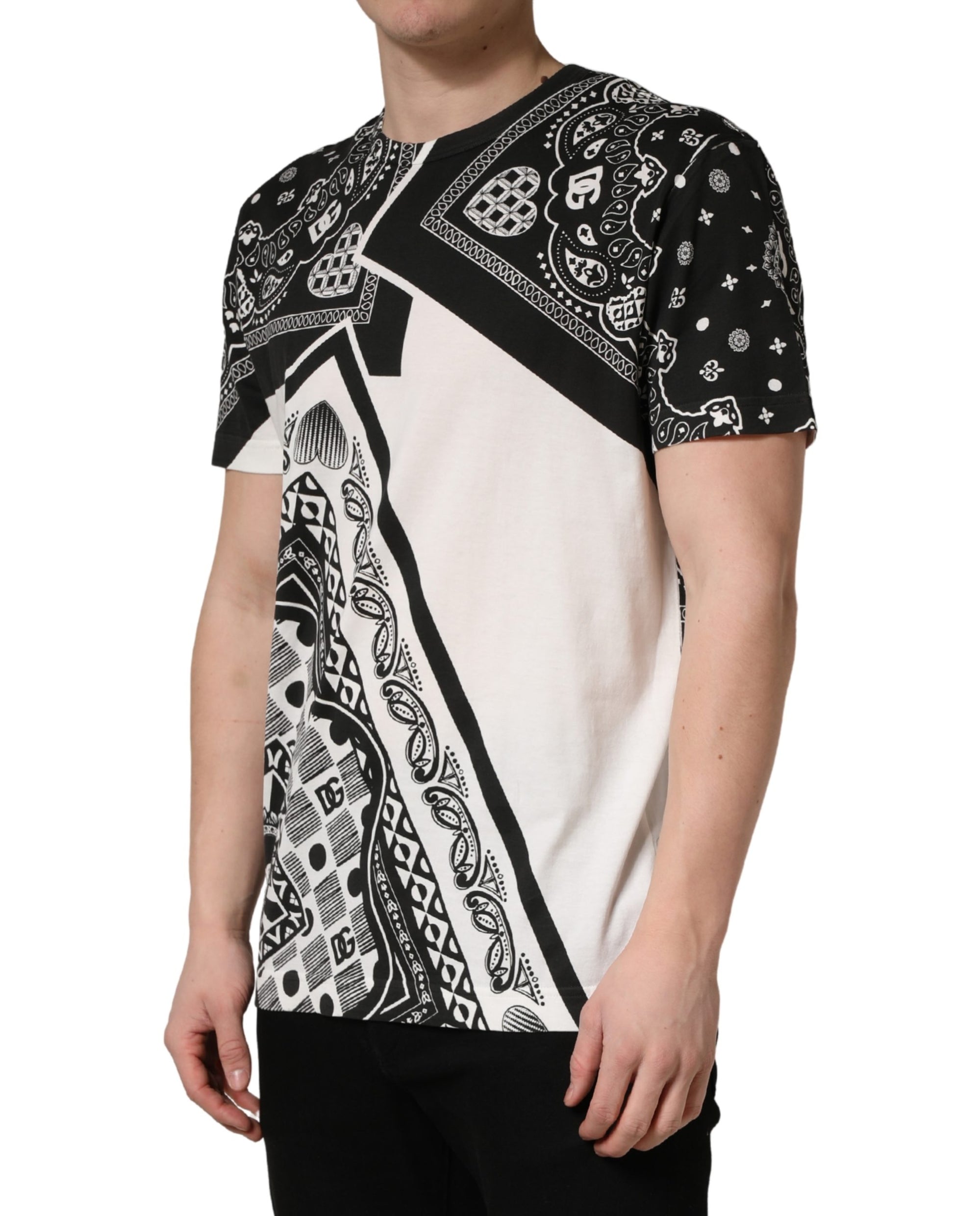 Dolce & Gabbana Black White Bandana Cotton Crew Neck  T-shirt - ClickThatClicks 