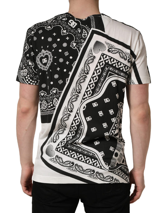 Dolce & Gabbana Black White Bandana Cotton Crew Neck  T-shirt - ClickThatClicks 