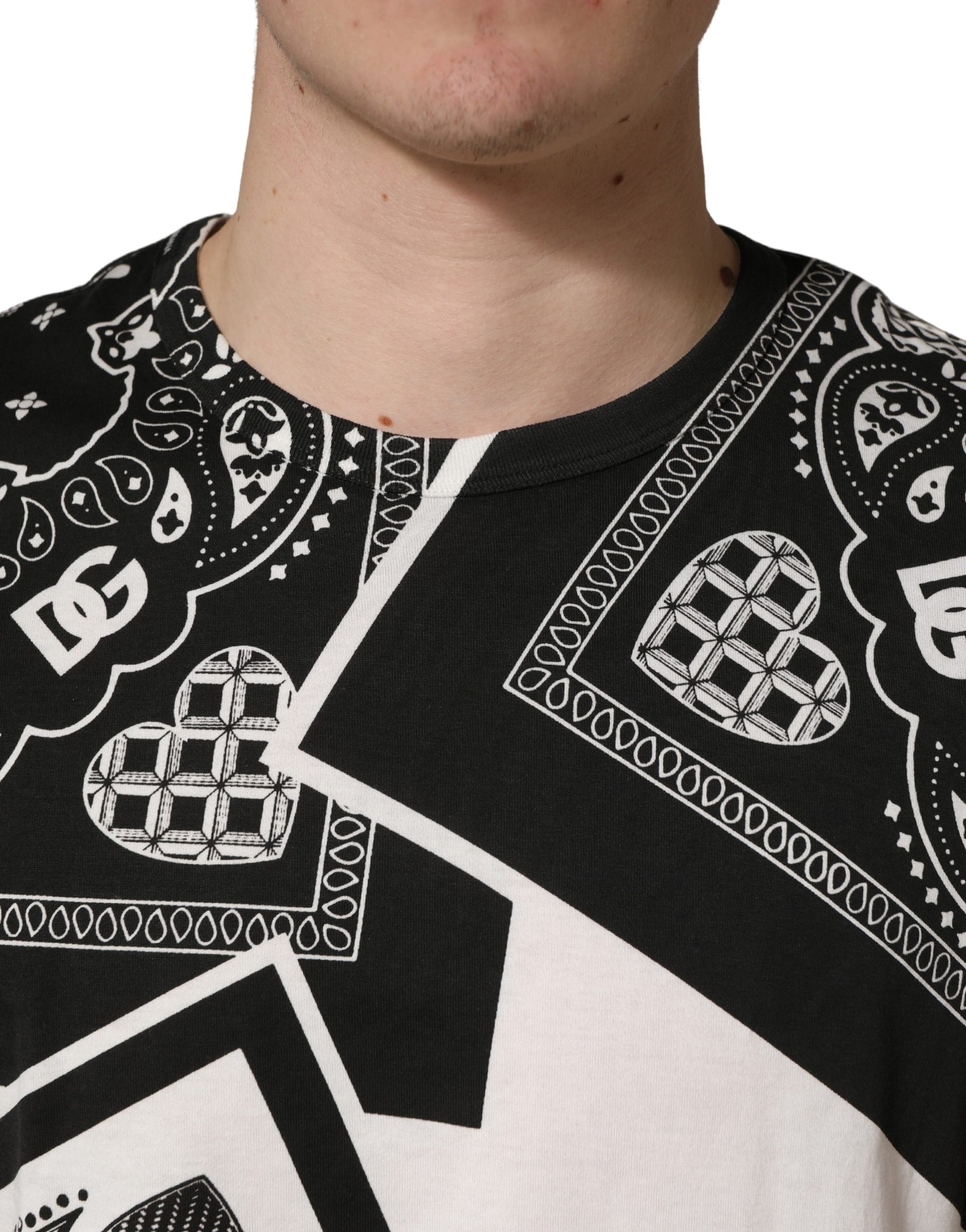 Dolce & Gabbana Black White Bandana Cotton Crew Neck  T-shirt - ClickThatClicks 