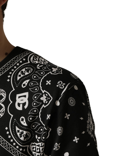 Dolce & Gabbana Black White Bandana Cotton Crew Neck  T-shirt - ClickThatClicks 