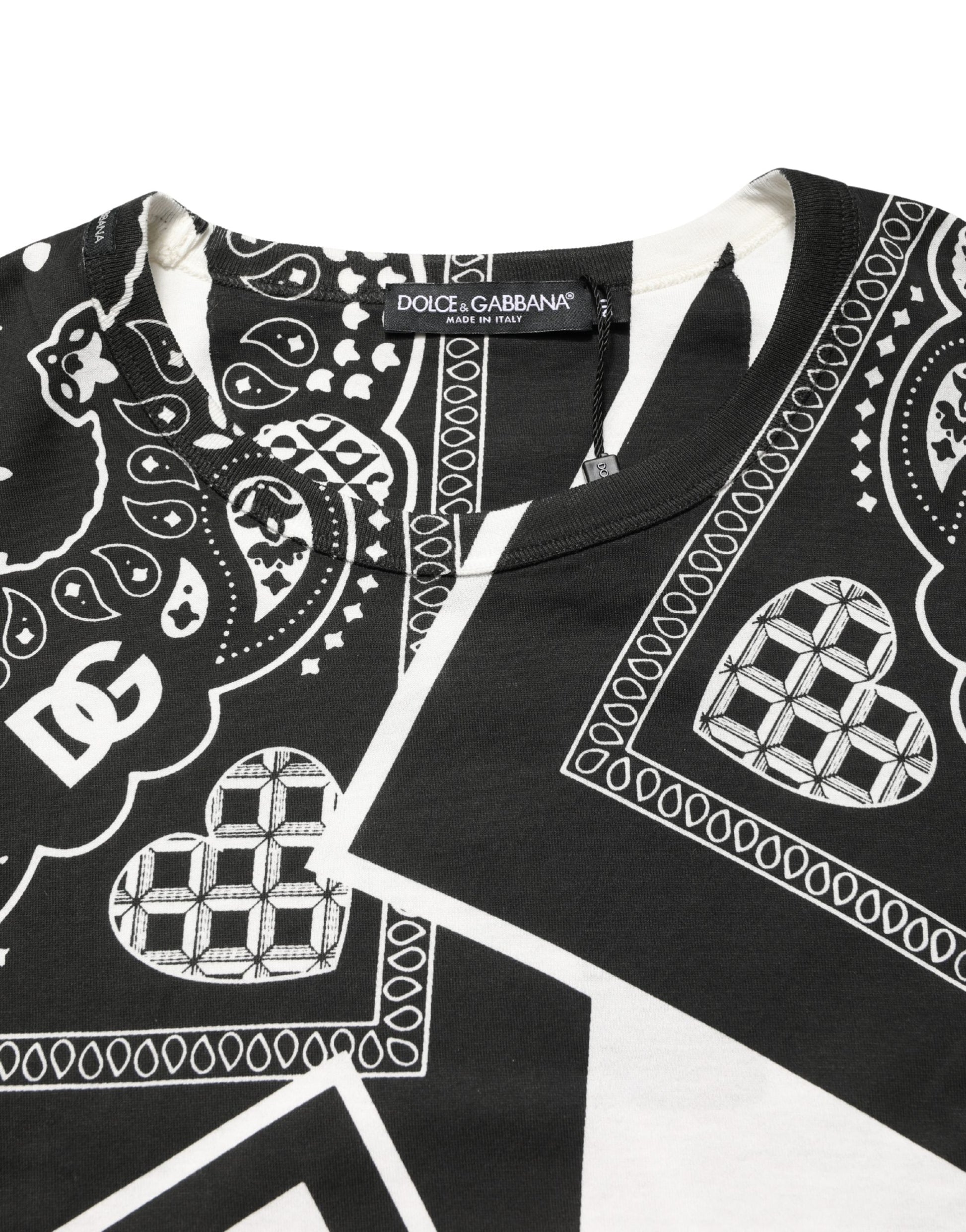 Dolce & Gabbana Black White Bandana Cotton Crew Neck  T-shirt - ClickThatClicks 