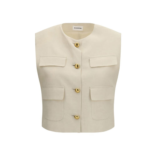 P.A.R.O.S.H. Beige Wool Sleveless Jacket - ClickThatClicks 