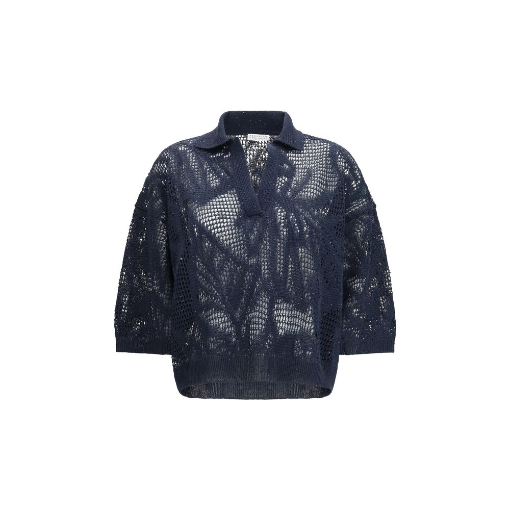 Brunello Cucinelli Blue Linen Polo Shirt - ClickThatClicks 