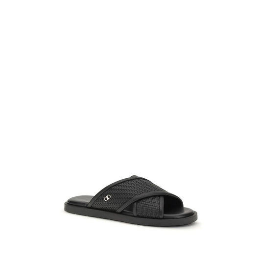 Ferragamo Black Calf Leather Bos Taurus Flat Sandals - ClickThatClicks 