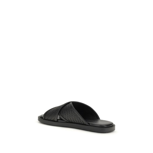 Ferragamo Black Calf Leather Bos Taurus Flat Sandals - ClickThatClicks 