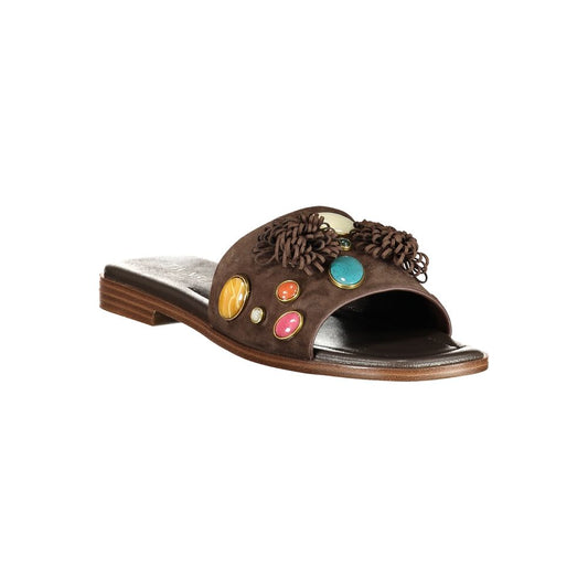 Twinset Marrone Leather Women Slipper - ClickThatClicks 