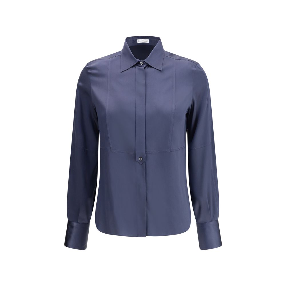 Brunello Cucinelli Blue Silk Blouse - ClickThatClicks 