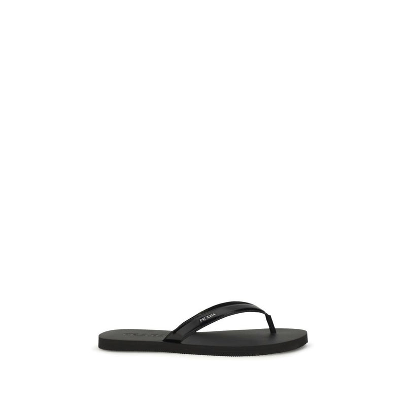 Prada Black Calf Leather Bos Taurus Flip-Flop Sandals