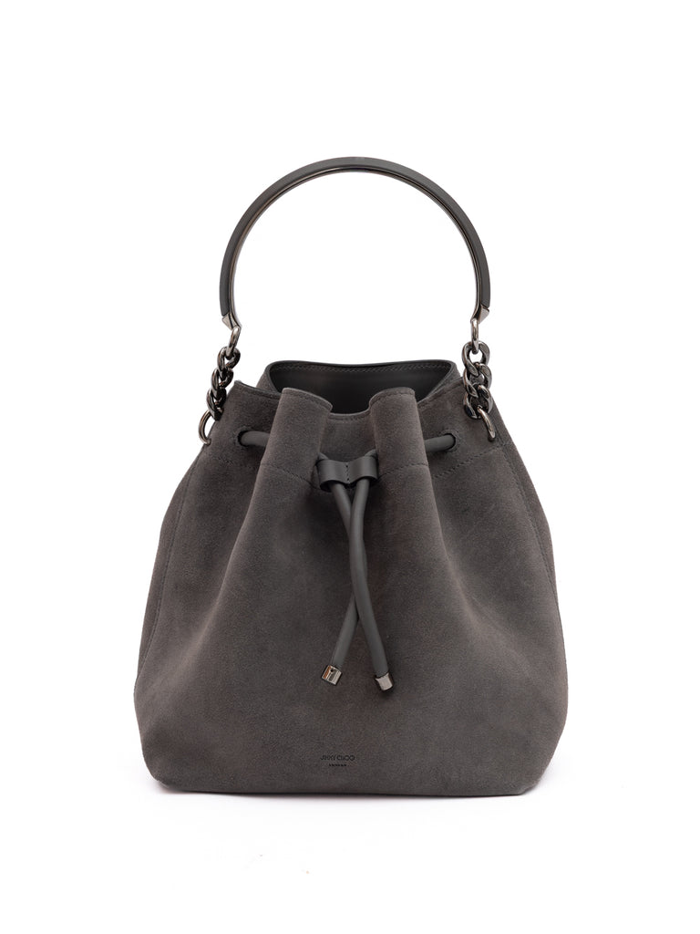 Jimmy Choo Dark Grey Bon Bon Suede Bucket