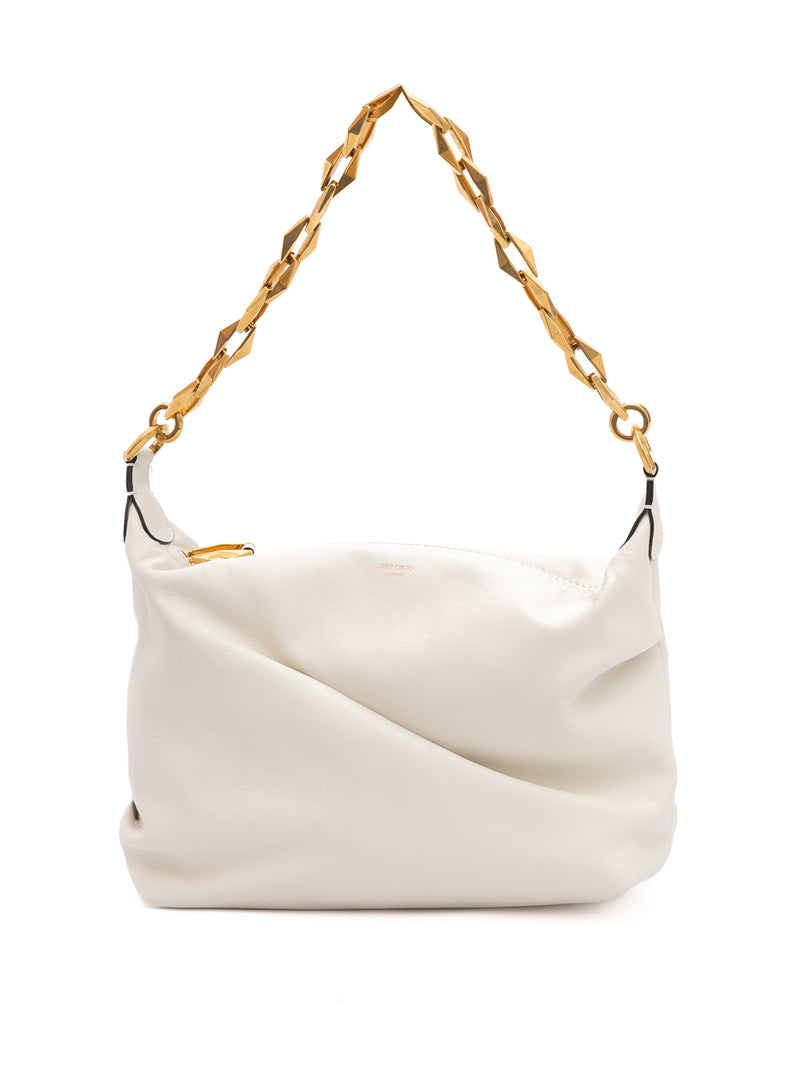 Jimmy Choo White Diamond Hobo Leather Shoulder Bag