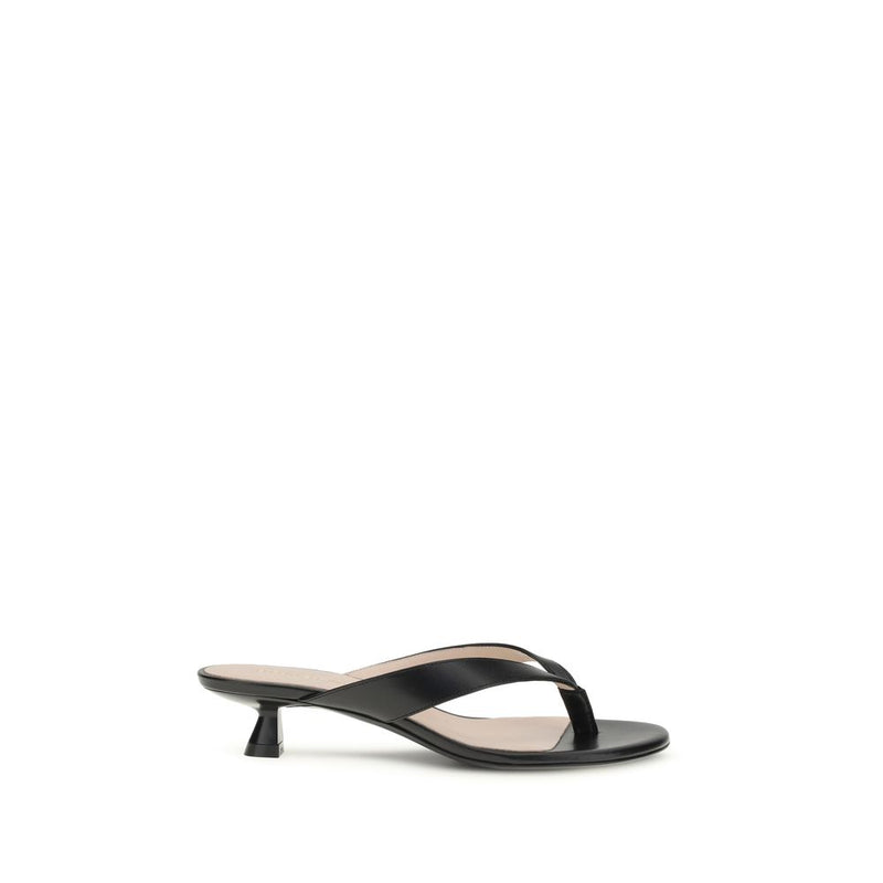 Stuart Weitzman Black Calf Leather Bos Taurus Strap-On Sandals