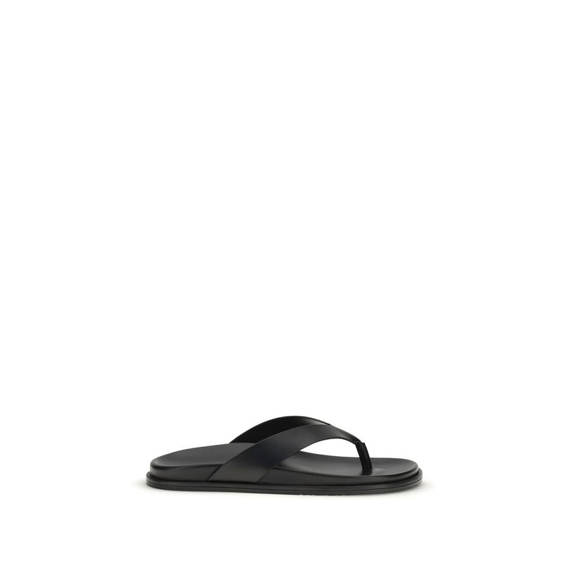 Stuart Weitzman Black Calf Leather Bos Taurus Flip-Flop Sandals