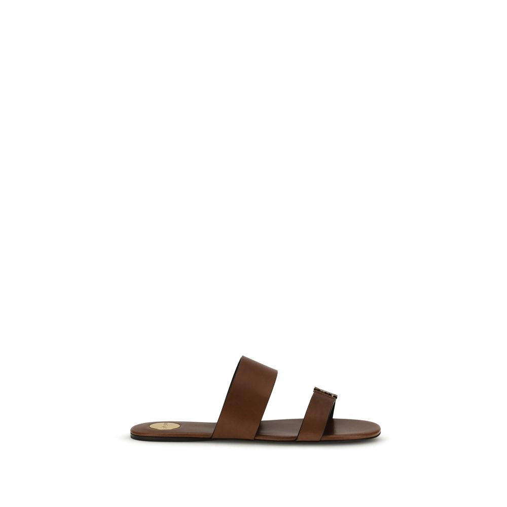 Saint Laurent Brown Calf Leather Bos Taurus Flat Sandals