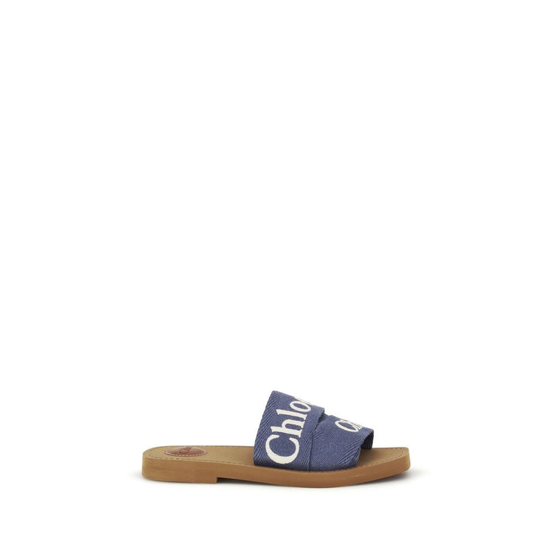 Chloé Blue Cotton Flat Sandals