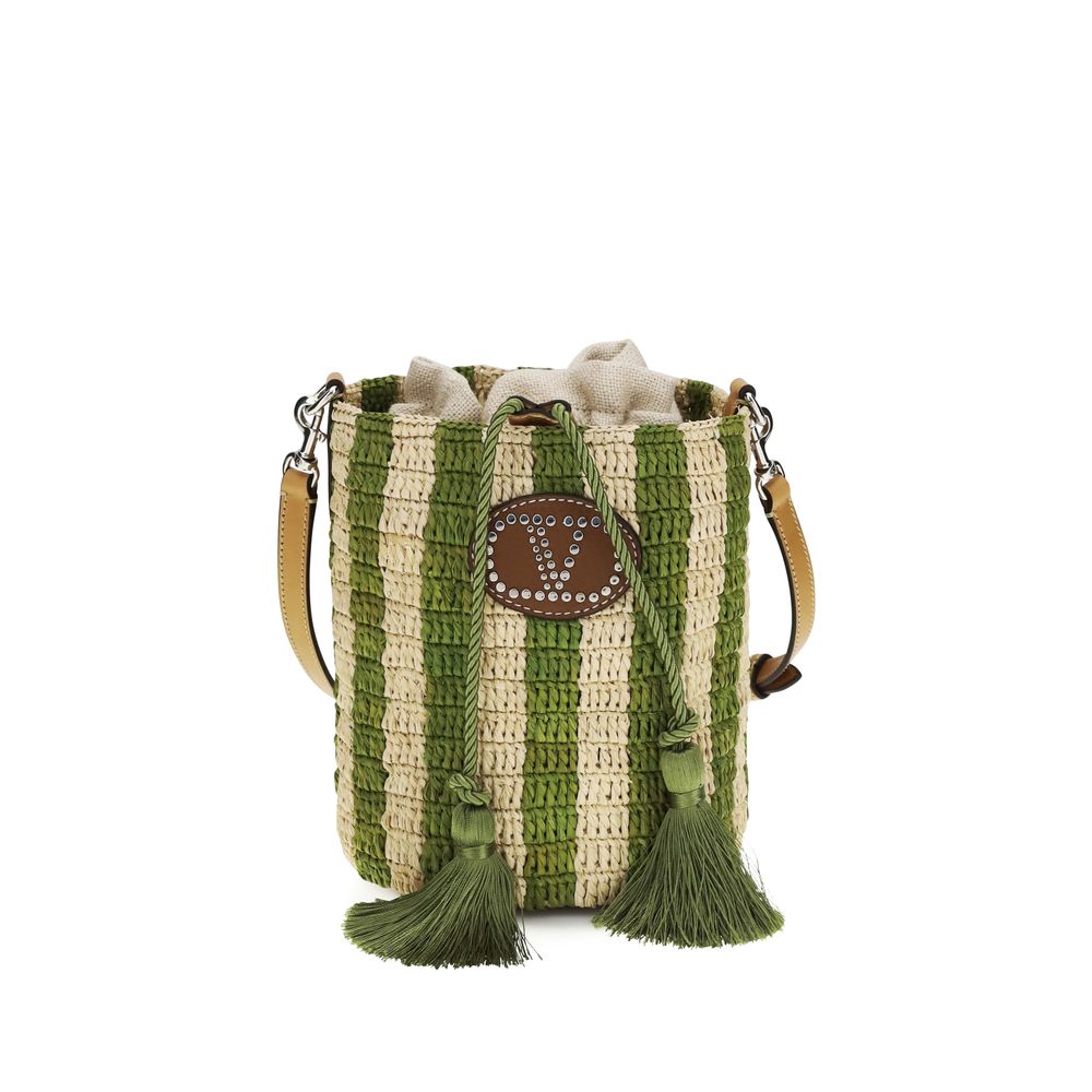Valentino Garavani Bicolor Raffia Backet Bag