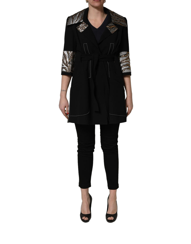 Dolce & Gabbana Black Single-Breasted Brocade Coat Jacket