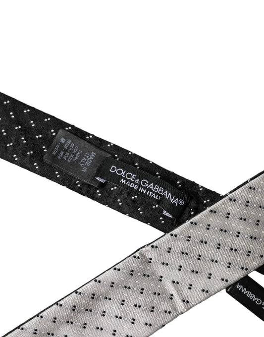 Dolce & Gabbana White Black Patterned Silk Adjustable Men Necktie Tie