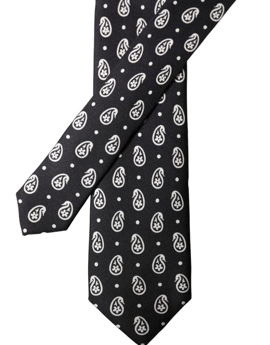 Dolce & Gabbana Black Paisley 100% Silk Adjustable Men Tied Necktie Tie