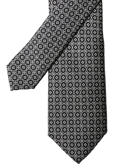 Dolce & Gabbana Gray White Patterned Silk Adjustable Men Necktie Tie