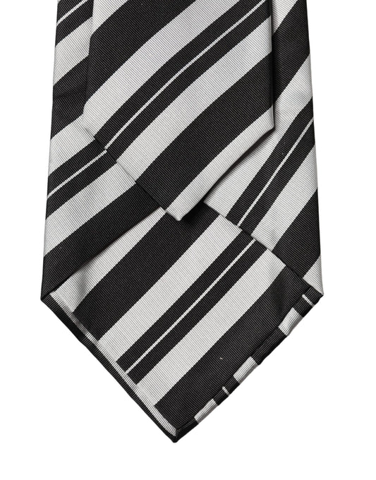 Dolce & Gabbana Black White Stripes Silk Adjustable Women Necktie Tie