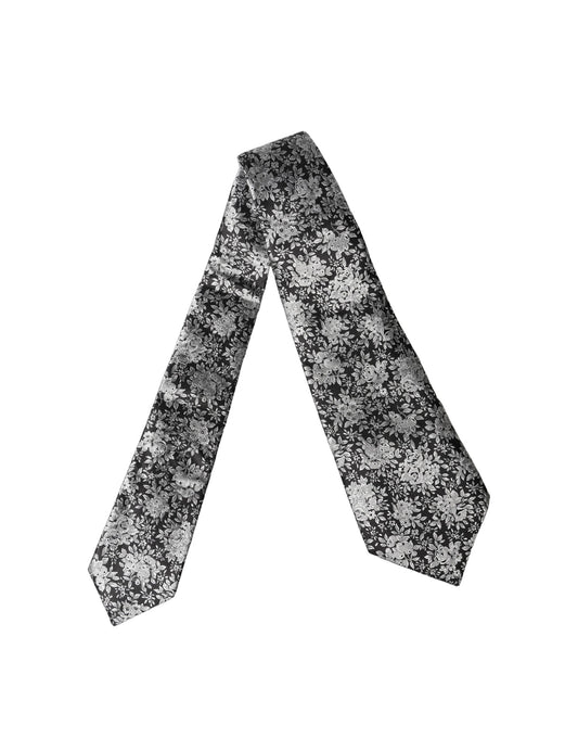 Dolce & Gabbana Dark Gray Silver Floral Silk Adjustable Women Necktie Tie