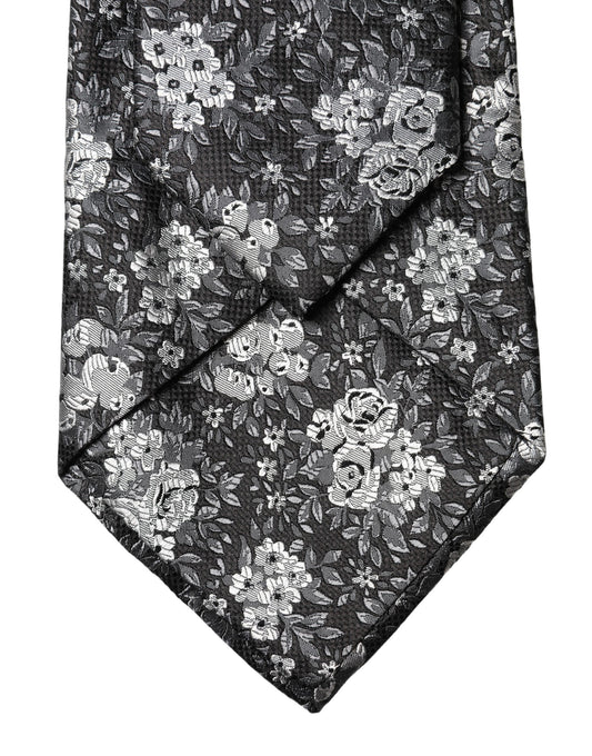 Dolce & Gabbana Dark Gray White Floral Silk Adjustable Women Necktie Tie