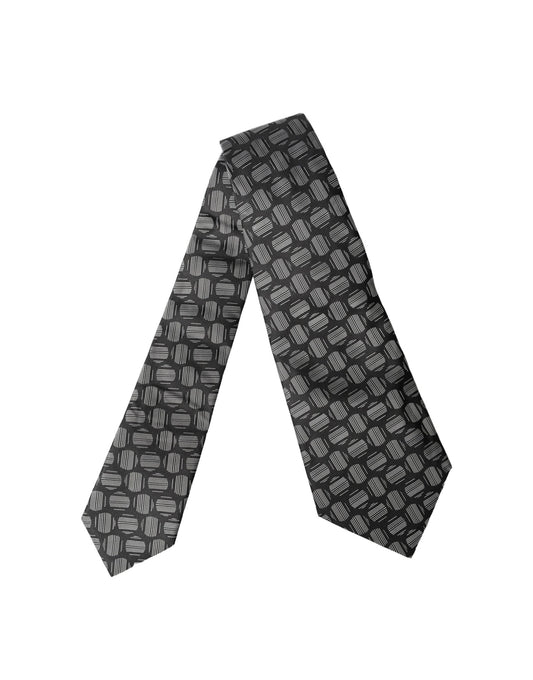 Dolce & Gabbana Dark Gray White Geometric Silk Adjustable Women Necktie Tie