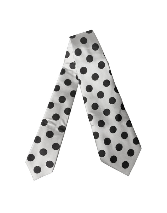 Dolce & Gabbana White Black Polka Dot Silk Adjustable Women Necktie Tie
