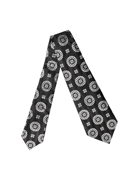 Dolce & Gabbana Dark Gray White Floral Silk Adjustable Women Necktie Tie