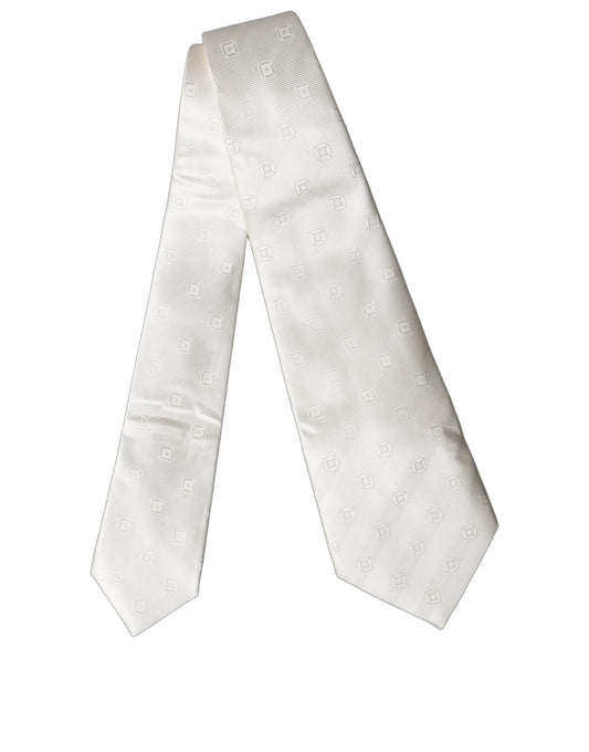 Dolce & Gabbana Off White Geometric Silk Adjustable Women Necktie Tie