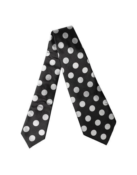 Dolce & Gabbana Dark Gray White Polka Dot Silk Adjustable Women Necktie Tie