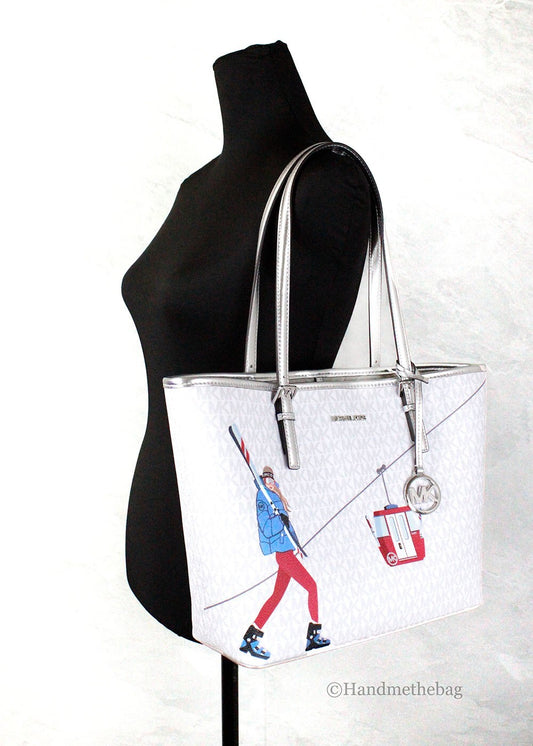 Michael Kors Jet Set Travel Girls Medium Signature Carryall Tote White MK