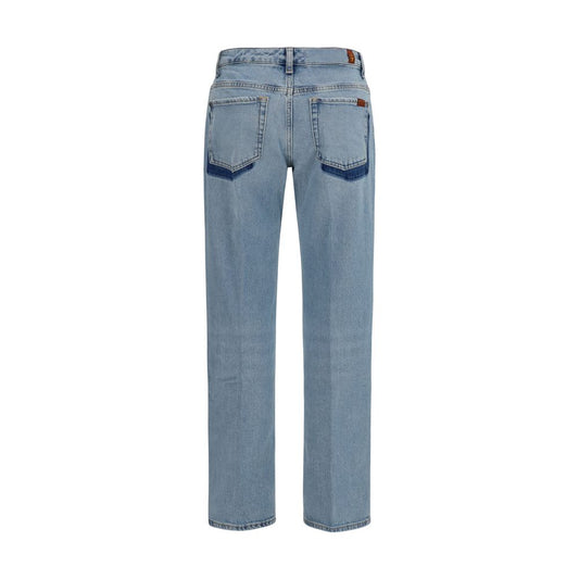 7FOR Blue Cotton Straight-Leg Jeans