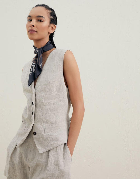 Brunello Cucinelli Beige Linen Sleeveless Jacket