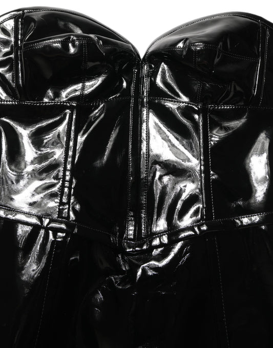 Dolce & Gabbana Black Patent Leather Corset Style Mini Dress