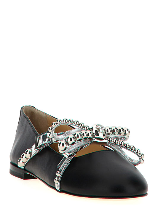 MACH & MACH Black Leather Ballet Flats