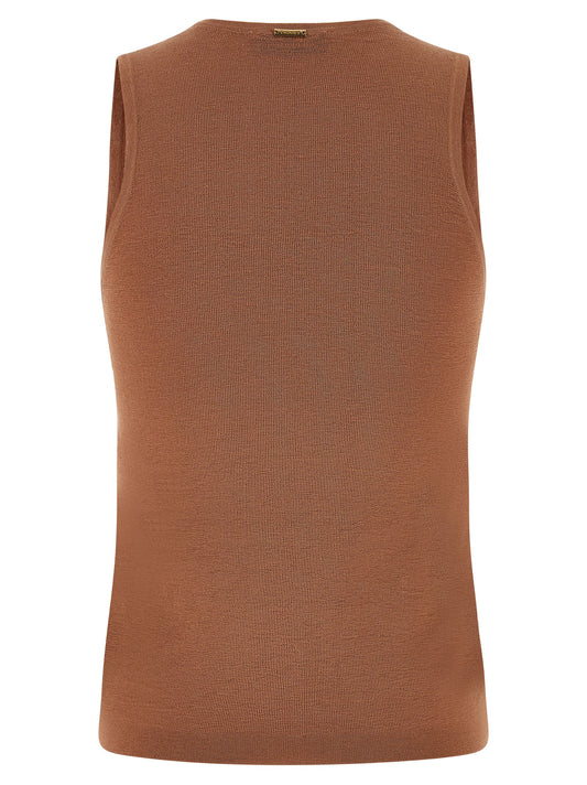 Twinset Brown Cotton Sleeveles T-Shirt