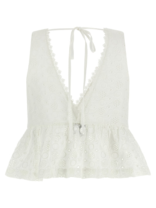 PINKO White Cotton Sleeveles T-Shirt