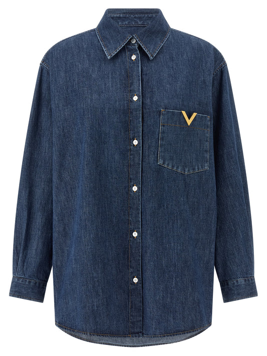 Valentino Garavani Blue Cotton Blouse