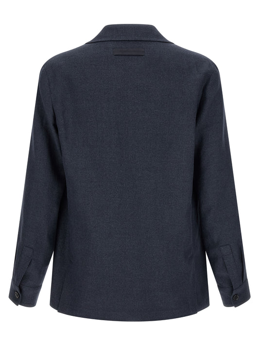ZEGNA Blue Linen Full-Length Jacket