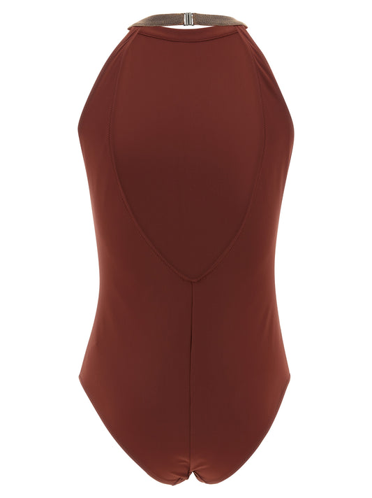 Brunello Cucinelli Bordeaux Polyamide One-Piece Swimsuit