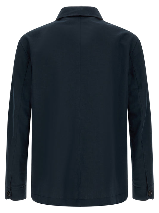 Brioni Blue Linen Full-Length Jacket