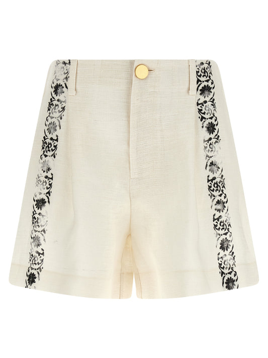 Alberta Ferretti Bicolor Linen Bermuda Shorts