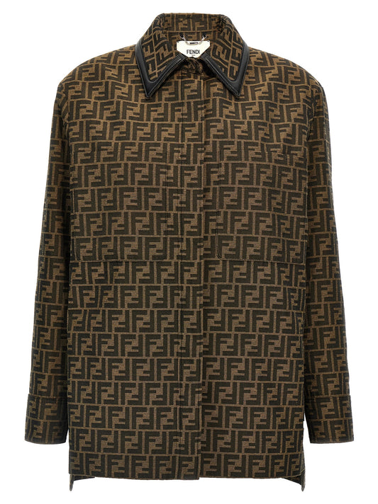 Fendi Brown Polyester Leather Jacket