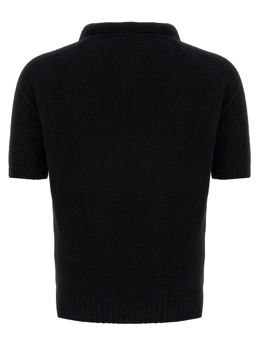 MA'RY'YA Black Cotton Polo Shirt