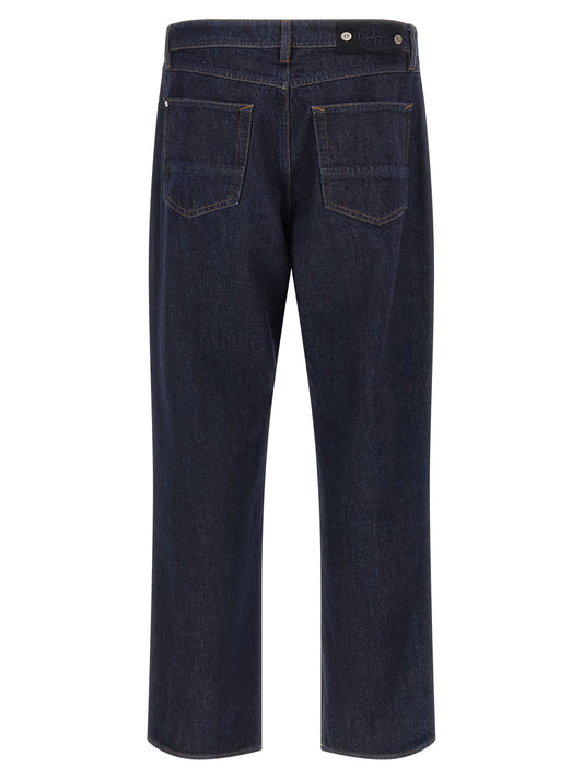 Stone Island Blue Cotton Straight-Leg Jeans